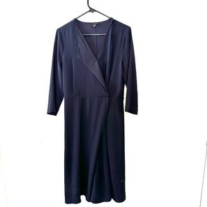 Ann Taylor Navy Blue Wrap Dress 3/4 sleeves Size 8
